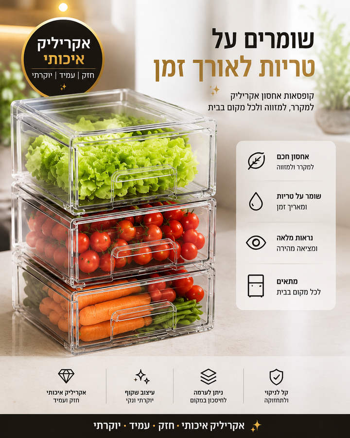מגירת אחסון אקריליק למקרר